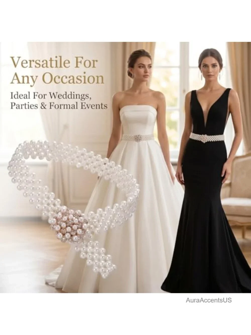 Wide Fancy Crystal Pearl Belt for Wedding Dress Prom Beaded Sash